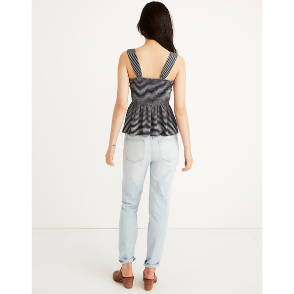 Madewell Texture & Thread Smocked Peplum Tank Top in Stripe Size XXS - Picture 11 of 14